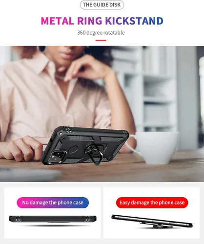 Vista 2 de Androgate Funda diseñada para Google Pixel 5A con protectores de pantalla HD, soporte de anillo de metal de grado militar, prueba de caídas de 15