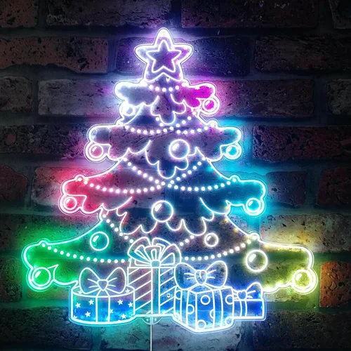 Vista 14 de ADVPRO Regalos de árbol de Navidad presenta luces RGB Dynamic Glam LED Sign - Forma de corte a borde - Decoración de pared inteligente 3D