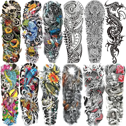 Vista 10 de Aresvns Tatuajes temporales de brazo completo para hombres y mujeres (19 x 7 pulgadas), tatuajes de manga impermeable y de larga duración