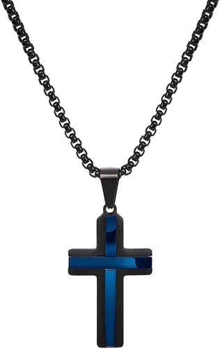Vista 2 de Edforce Stainless Steel Collar con colgante de cruz de doble capa para hombre, cadena de caja de 24.0in