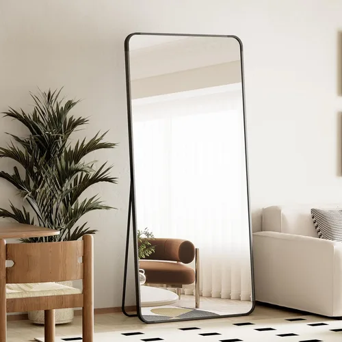 Vista 9 de BEAUTYPEAK - Espejo de cuerpo entero negro, espejo de piso de 56 x 21 pulgadas con esquinas redondeadas, espejo para colgar, apoyar contra la pared