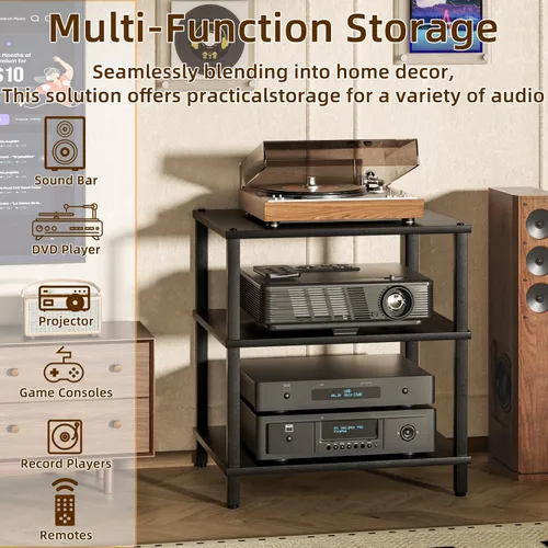 Vista 5 de Soporte para reproductor multimedia AV de 3 niveles, gabinete estéreo, gabinete estéreo moderno, estante de consola de juegos, soporte de TV