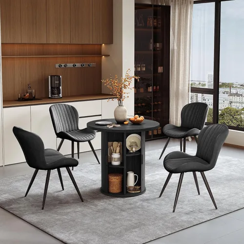 Vista 181 de Miereirl Moderno juego de comedor de 5 piezas para mesa redonda de madera de 4,31.5 pulgadas con estante de almacenamiento semiabierto y puerta