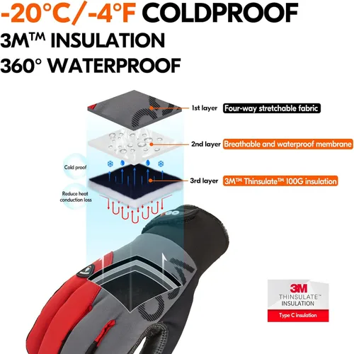 Vista 2 de Vgo...-4°F Women's Coldproof&Waterproof Winter Gloves(SL8777FW)