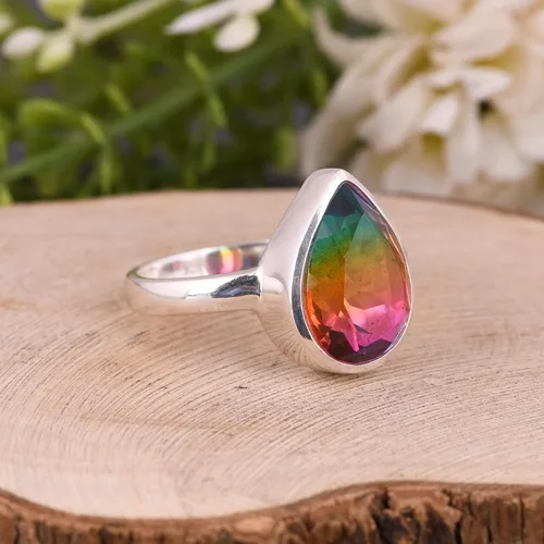 Vista 21 de PANOPLY Bio Pink Doublet Quartz Solid 925 Sterling Silver Ring for Women