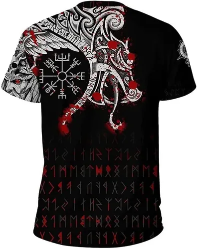 Vista 2 de Camisetas vikingas de verano de manga corta estilo mito nórdico cuello redondo camisetas novedosas atléticas de gimnasio camisetas de poliéster