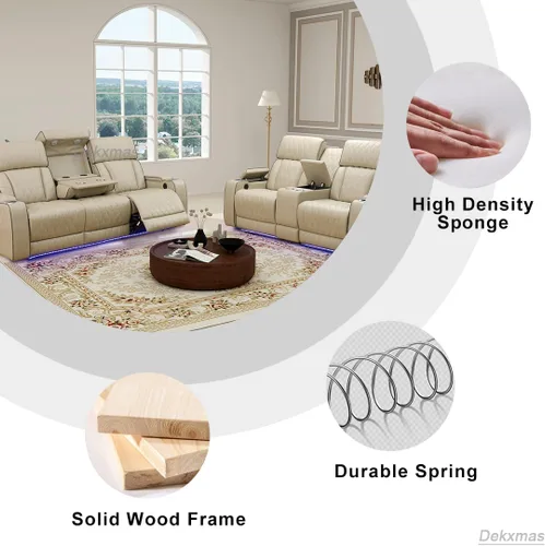 Vista 56 de Juego de sofá reclinable eléctrico, seccional de cuero transpirable beige, juego de muebles de sala de estar, 2 piezas, sofá reclinable eléctrico