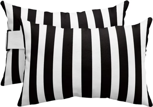 Vista 11 de Almohadas reclinables para la cabeza con inserto, almohada lumbar de rayas moradas y blancas con correa ajustable, almohadas de patio impermeables