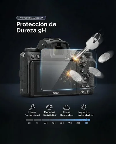 Vista 3 de iDaPro Protector de pantalla para Nikon D850, 9H vidrio templado
