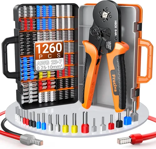 Vista 8 de Preciva Kit de herramientas de prensado de virola AWG23-10/0.25-6mm² con conectores de alambre de 19 tamaños, alicates de crimpado de alambre