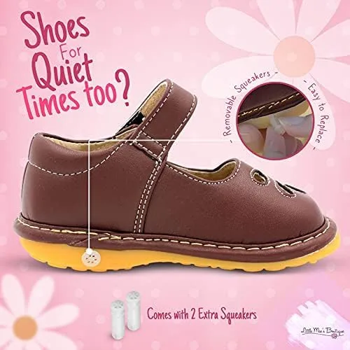 Vista 6 de Little Mae's Boutique Mary Jane - Zapatos chirriantes para niñas pequeñas, zapatos ideales para caminar con chirriador extraíble y correa ajustable