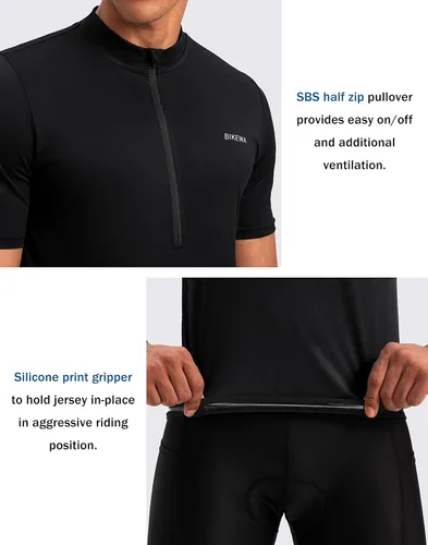 Vista 4 de Bikewa Maillot de ciclismo para hombre que absorbe la humedad, manga corta, UPF media cremallera, ciclismo, ciclismo de carretera, camisas