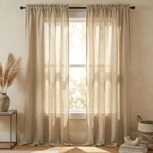 Vista 67 de Mrs.Naturall - Cortinas transparentes con bolsillo para barra de 36x63 pulgadas de lino mezclado negro