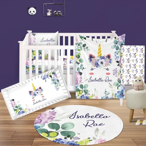 Vista 18 de Juego de ropa de cama de bebé personalizado, ropa de cama de elefante rosa para bebé, manta de bebé, sábana bajera ajustable, funda cambiadora