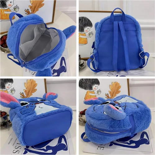 Vista 6 de QOQXQOOH Bonita mochila de felpa pequeña de 11 pulgadas con doble correa para el hombro (juego de 2 piezas), Azul, Lindo