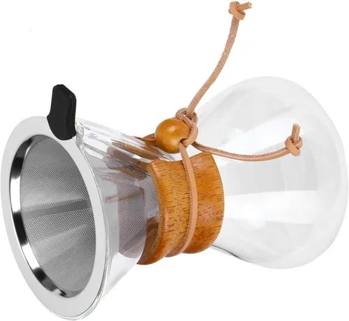 Vista 4 de Atyhao Cafetera de vidrio de alta temperatura de goteo de café con filtro de acero inoxidable (13.5 fl oz)