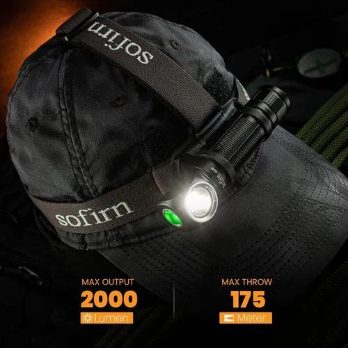Vista 7 de sofirn Linterna frontal recargable HS40 de 2000 lúmenes, linterna de cabeza súper brillante con LED SST40 de 6500 K, resistencia al agua IPX8, tapa