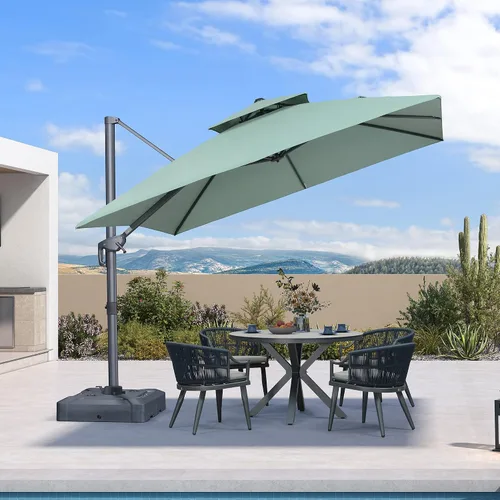 Vista 62 de PURPLE LEAF Sombrilla de Patio Voladiza de 10' x 13' para Exteriores con Base de 330 libras, Sombrilla Rectangular Grande Resistente al Viento