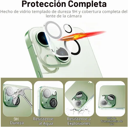 Vista 3 de Protector de lente de cámara compatible con iPhone 15 y 15 Plus, cubierta de cámara de vidrio templado de dureza 9H, Ultra HD, antiarañazos, fácil