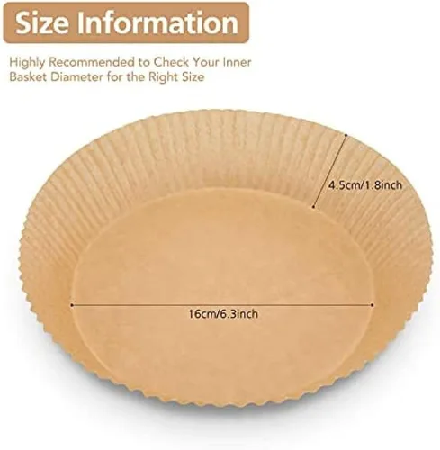 Vista 2 de 200 PCS Air Fryer Parchment Paper Liners Non-Stick Disposable Basket Unperforated Round for Baking Roasting Microwave (6.3 Inches, Natural) Natural