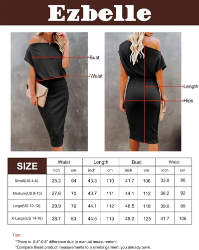 Vista 8 de Ezbelle - Vestido por debajo de la rodilla ajustado al cuerpo para mujer, con hombro descubierto y manga corta, vestido acanalado informal