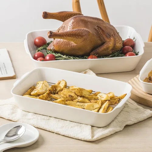 Vista 7 de HOMBENE - Cacerola blanca de 1.2 cuartos de galón, bandeja para lasaña para horno, utensilios para hornear, pequeña fuente de cerámica para hornear