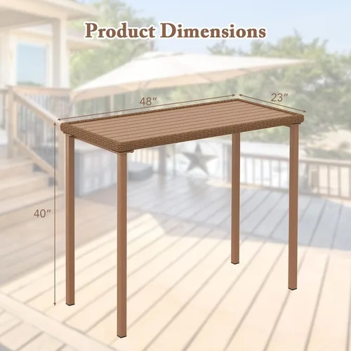 Vista 3 de Tangkula Mesa de bar para patio, marco de metal rectangular resistente, mesa de altura de mostrador de 48 pulgadas, para patio trasero, piscina