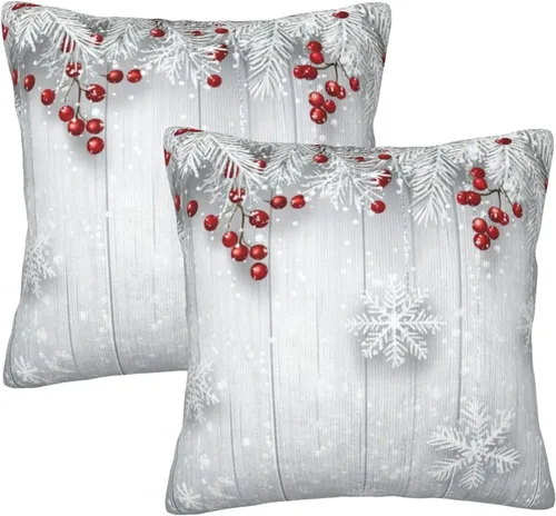 Vista 32 de Fundas de Almohada Flor de Pascua Dorada Copo de Nieve Navidad Xmas Juego de 2 Fundas de Almohadas Cuadradas Funda de Cojín Fundas de Almohadas