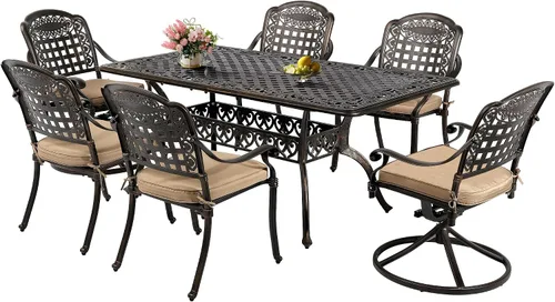 Vista 7 de TITIMO Mesa de comedor rectangular para patio al aire libre de 60 pulgadas con agujero para sombrilla de 2 pulgadas