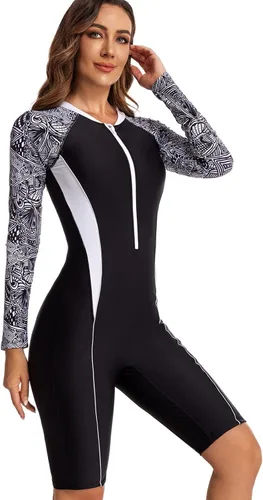 Vista 9 de ECUPPER Traje de baño de una pieza de manga larga para mujer, con cierre Boyleg, protector de erupción, cobertura de traje de baño de surf, traje