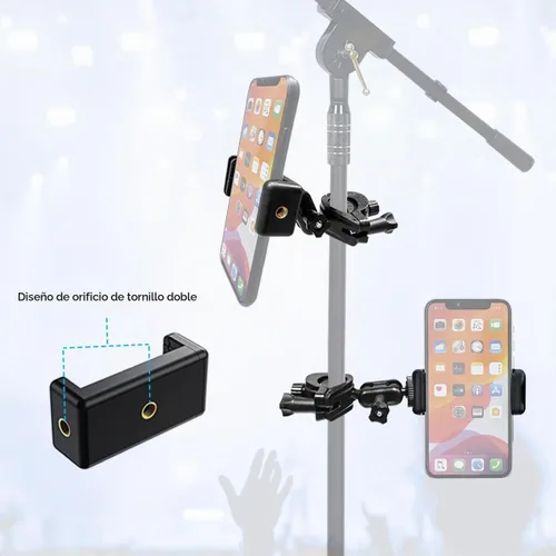 Vista 2 de Soporte de Teléfono para Pie de Micrófono Soporte de Teléfono Ajustable para Pie de Micrófono Soporte de Música