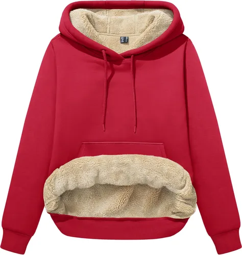Vista 22 de MAGCOMSEN Sudaderas con capucha para mujer, con forro de sherpa, de vellón, para invierno, cálido, pesado, de algodón, con bolsillo