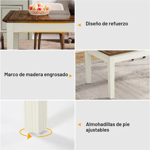 Vista 7 de Tribesigns Mesa de comedor para 4-6 personas, mesa de cocina rectangular de 62 pulgadas con patas de madera maciza, moderna mesa de comedor