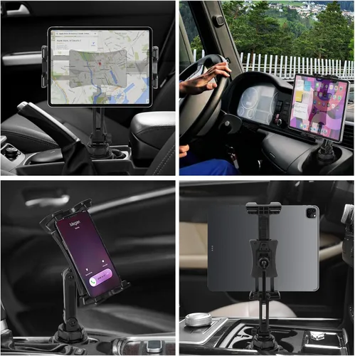 Vista 7 de Cup Holder Car Tablet Mount, Universal 360° Rotation Adjustable Long Arm Holder Stand for iPad Pro 12.9/11/10.5/9.7/Air/Mini 6/5/4, Galaxy Tab/Z