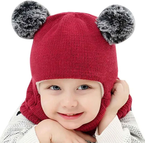 Vista 12 de Invierno Earflap Hat Invierno Con Capucha Bebé Sombrero Cálido Niño Bufanda Bufanda Flap Kid Cap Knit Girl Caps Cuidado del Bebé