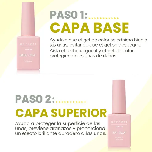 Vista 2 de Kit de capa base y capa superior de gel Makartt: Esmalte de uñas transparente, brillante, sin necesidad de limpieza, resistente a manchas, capa