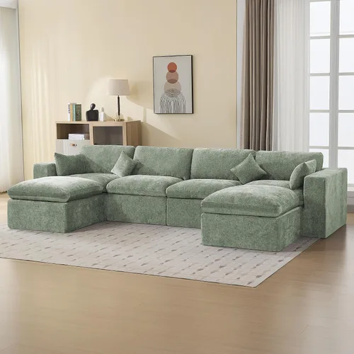 Vista 6 de WUTUTUEE Otomana Cloud de 33.5 pulgadas para sofá modular, cómodo reposapiés tapizado de felpilla con espuma viscoelástica, embalaje totalmente