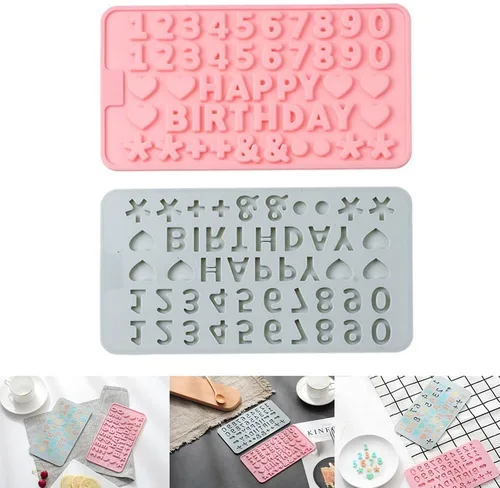 Vista 2 de Juego de 2 moldes de silicona con números de letras pequeñas, chocolate con caramelo, antiadherente, decoración de pastel de feliz cumpleaños, molde