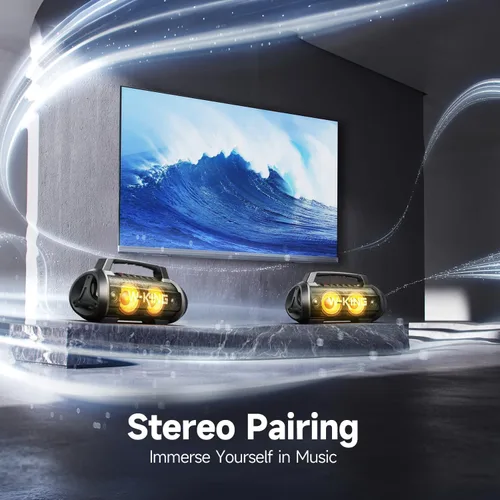 Vista 9 de W-KING Altavoz Bluetooth portátil con micrófono inalámbrico, 120 W pico 70 W RMS altavoces Bluetooth impermeables para exteriores, graves 110 dB, 42