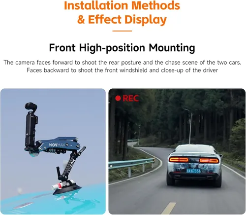 Vista 6 de Movmax Brazo de cuchilla para DJI Pocket 3, insta360/Gopro Hero, soporte de cámara con ventosa con tornillo de 1/4, DJI Osmo Pocket 3 Accesorios