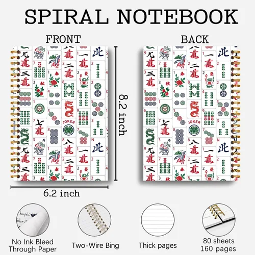 Vista 2 de Mahjong Accessories Notebook, Mahjong Gifts for Women Journal, Gifts for Mahjong Players Journal, Mahjong Hardcover Spiral Notebooks 5.5x8.3 Inch