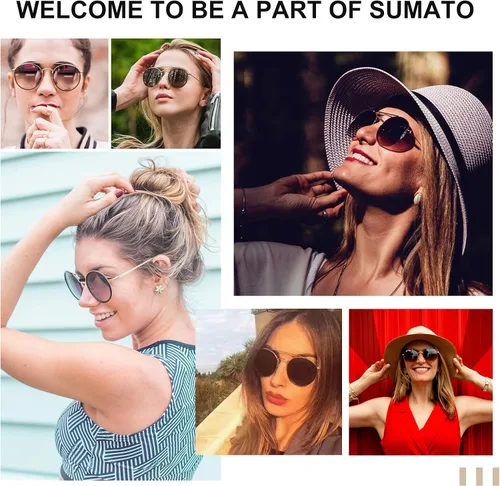 Vista 4 de Sumato Lentes de sol redondos retro de doble puente para mujeres y hombres, doble vigas circulares UV400 Sunnies Tortoise con lente verde, Tortuga