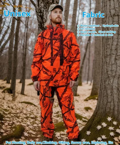 Vista 2 de Llaikeph Ropa de caza, chaqueta de caza y pantalones de caza para hombres y mujeres, traje Ghillie, 7, equipo de caza, Blaze Camo (M), Naranja Blaze