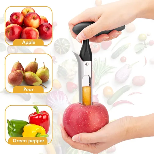 Vista 5 de Descorazonador de manzana, herramienta descorazonadora de manzana de acero inoxidable premium, mango ergonómico resistente, fácil de usar y limpiar