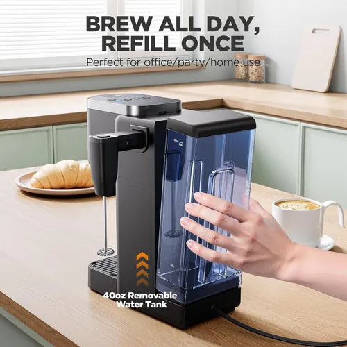 Vista 6 de Tastyle Single Serve Coffee Maker with Built-in Detachable Milk Frother Negro