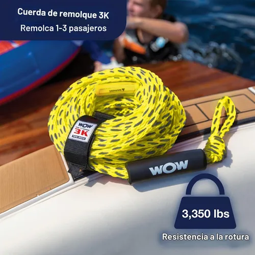 Vista 2 de Wow Sports Tow Rope for Towable Tubes - 60 ft - 16-Strand Braided Polypropylene