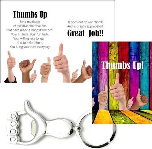 Vista 7 de Smiling Wisdom 10 regalos a granel de pulgar hacia arriba Tarjetas de felicitación de agradecimiento del equipo de empleados y llavero
