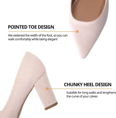 Vista 3 de Heel The World IN3 - Zapatos de tacón alto de gamuza grueso HI para mujer, puntera cerrada, zapatos de oficina para mujer