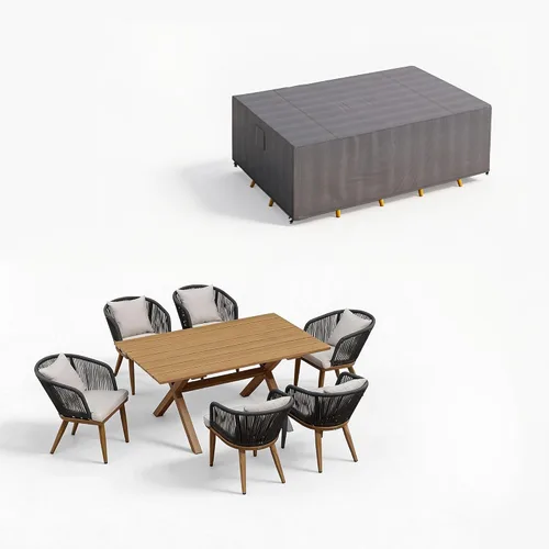 Vista 42 de PURPLE LEAF Juego de muebles para patio de 7 piezas, juego de mesa y sillas de mimbre para exteriores, marco rectangular de aluminio para jardín