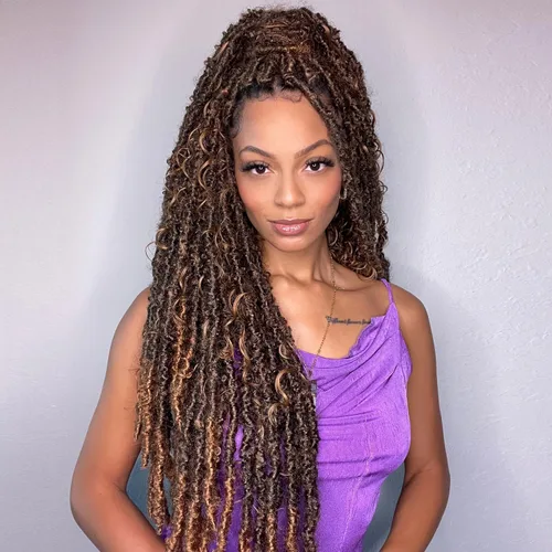 Vista 6 de Bobbi Boss Trenzas de ganchillo de mezcla de cabello humano HBF001 HF rizado profundo Boho Locs 26" (4)